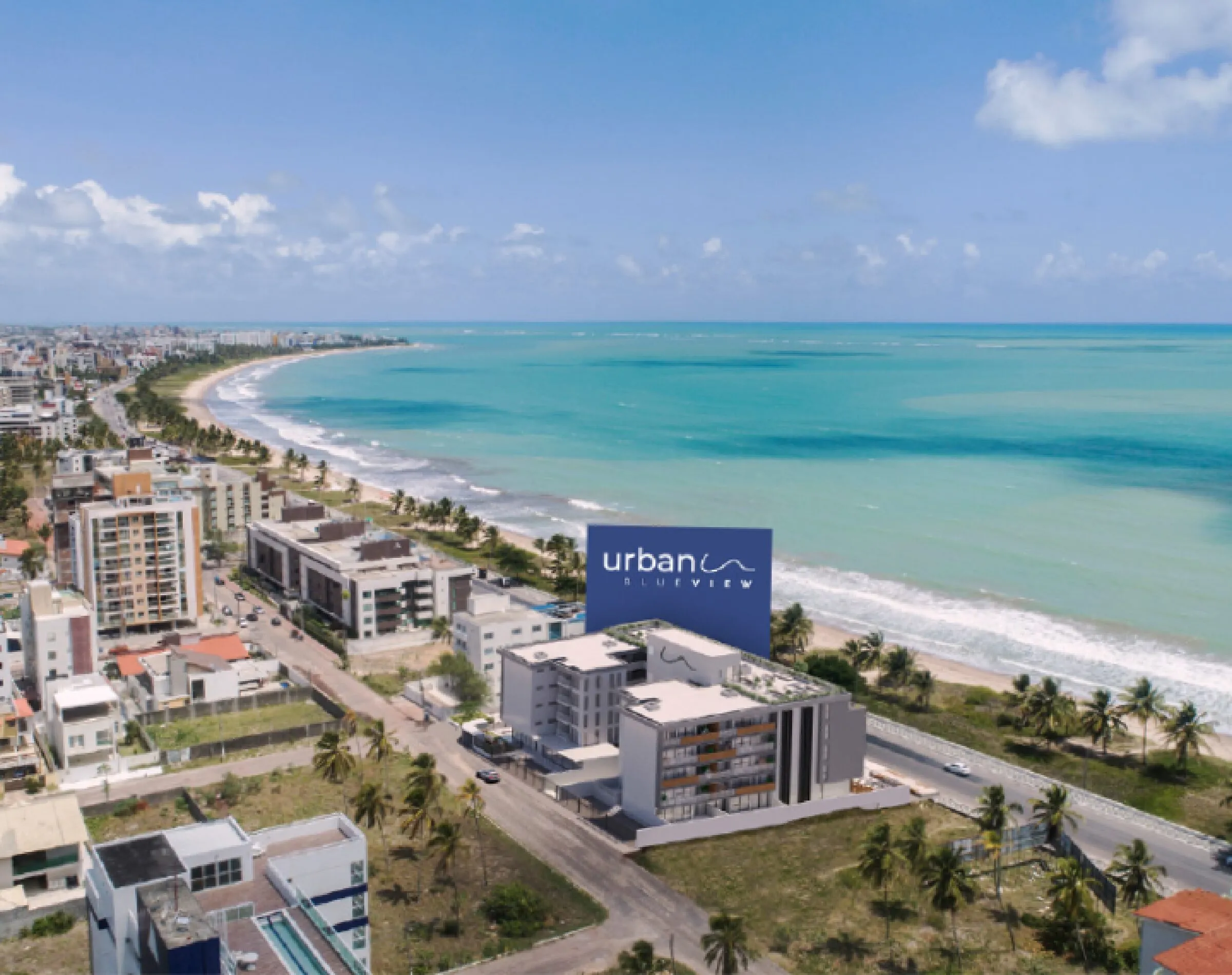 Vista aérea do Urban Blue View na orla de Intermares