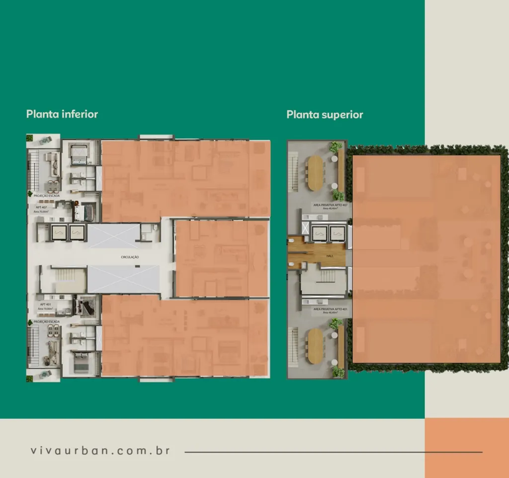 Planta baixa Pavimento 4 cobertura duplex, 115,47m², 2 quartos sendo 2 suítes